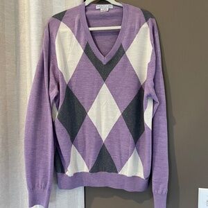 Martin Men's Argyle Lavendar Merino Wool V-neck Pullover Golf Sweater, Size XL